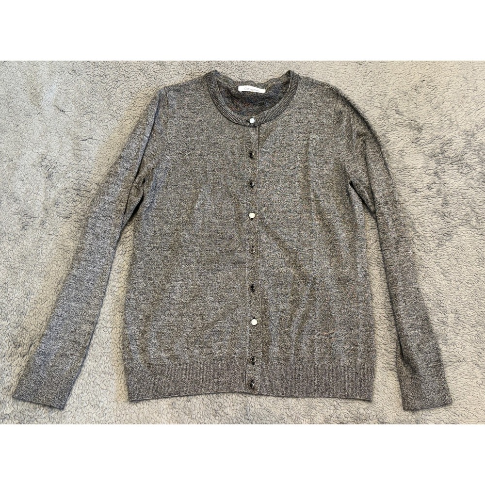 Calvin Klein Womens Small Gray Long Sleeve Button Up Cardigan Sweater Preppy